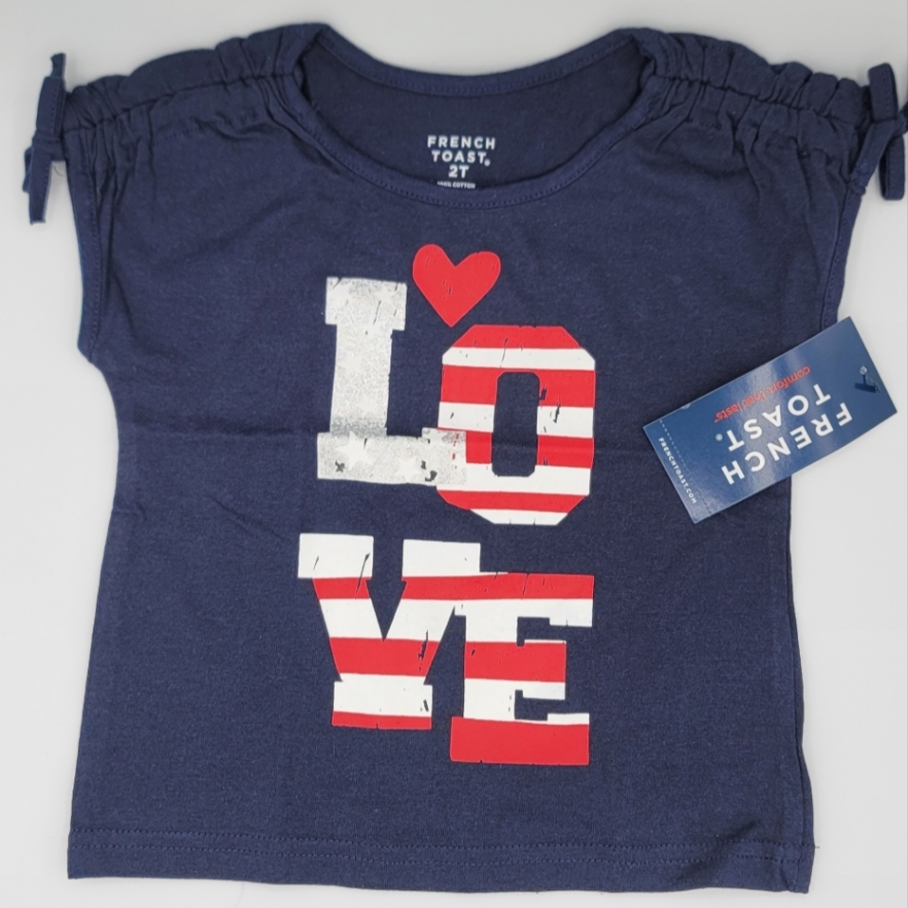 French Toast- (NWT) Girls' 100% Cotton LOVE Short-Sleeve T-Shirt With Ties